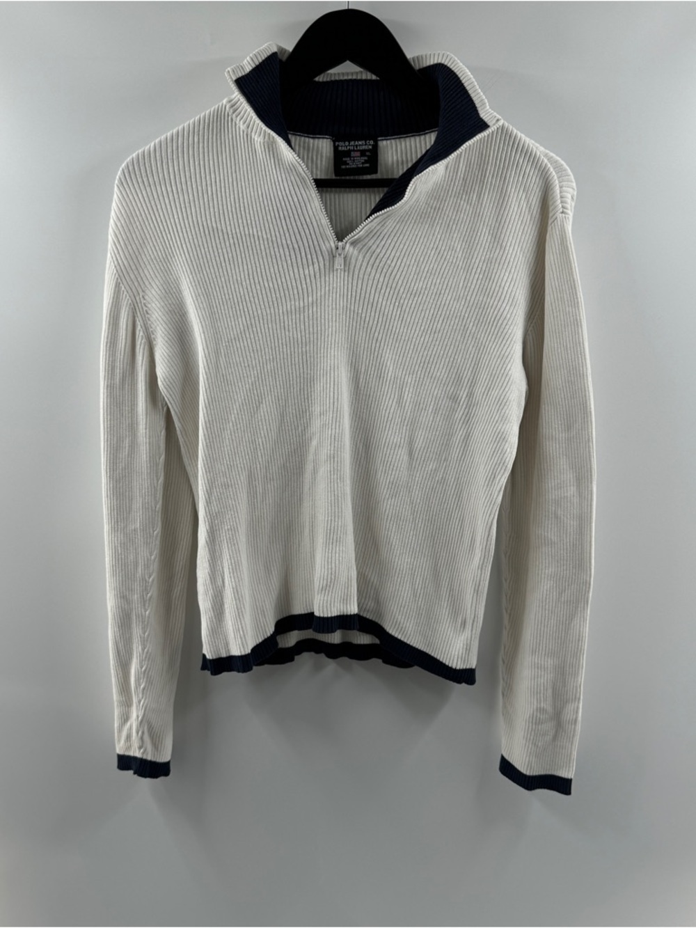 Vintage Ralph Lauren Polo Jeans Co Quarter Zip Sweater – Men’s XL White Navy